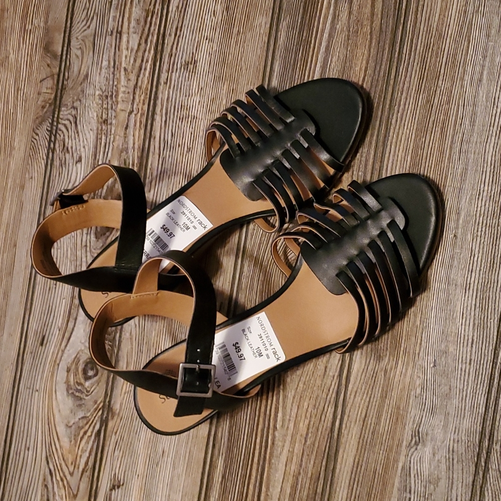 Susina Terra-Lea Black Leather Wedge Sandal Size 5.5 - Picture 4 of 8
